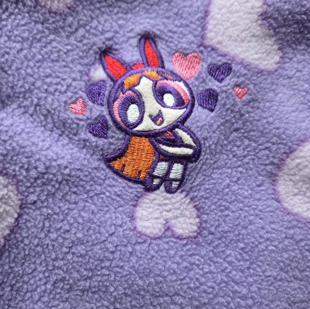 Cartoon Network Purple Powder Puff Girls Half Zip Fleece with Embroidered Detail